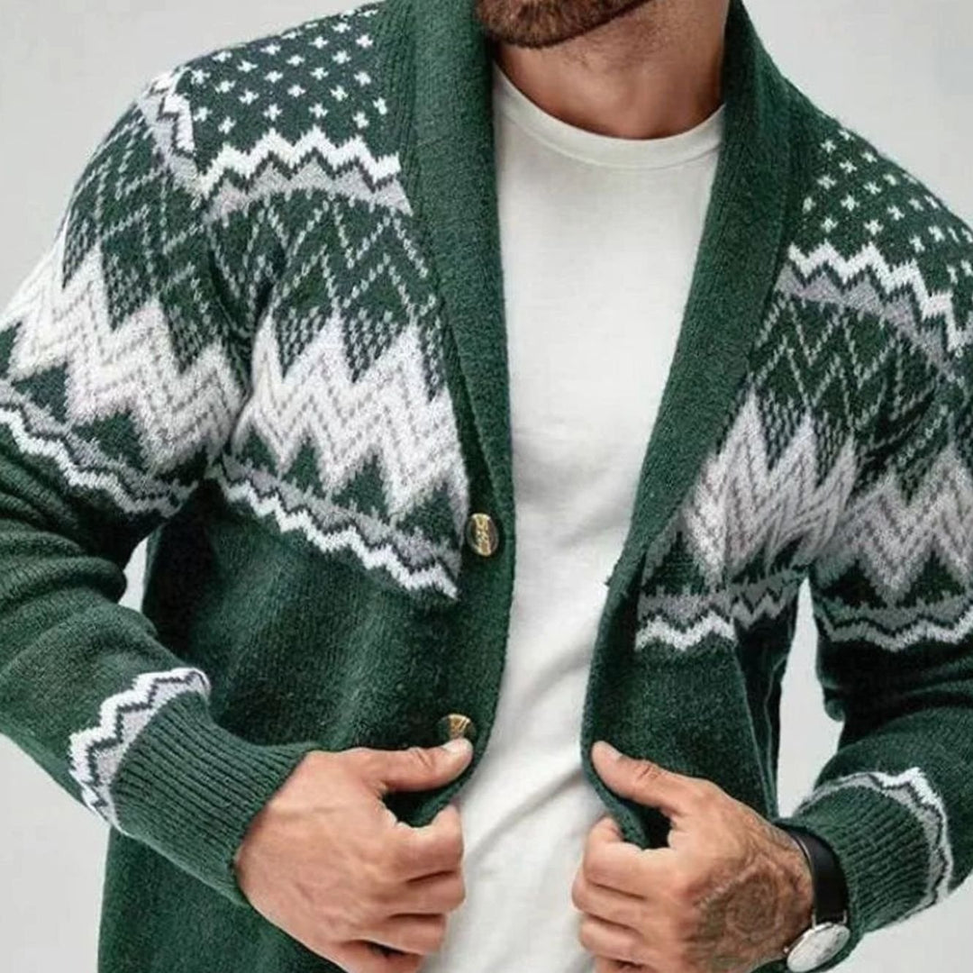Herren Offener Strick-Cardigan mit Jacquard-Muster - Grün