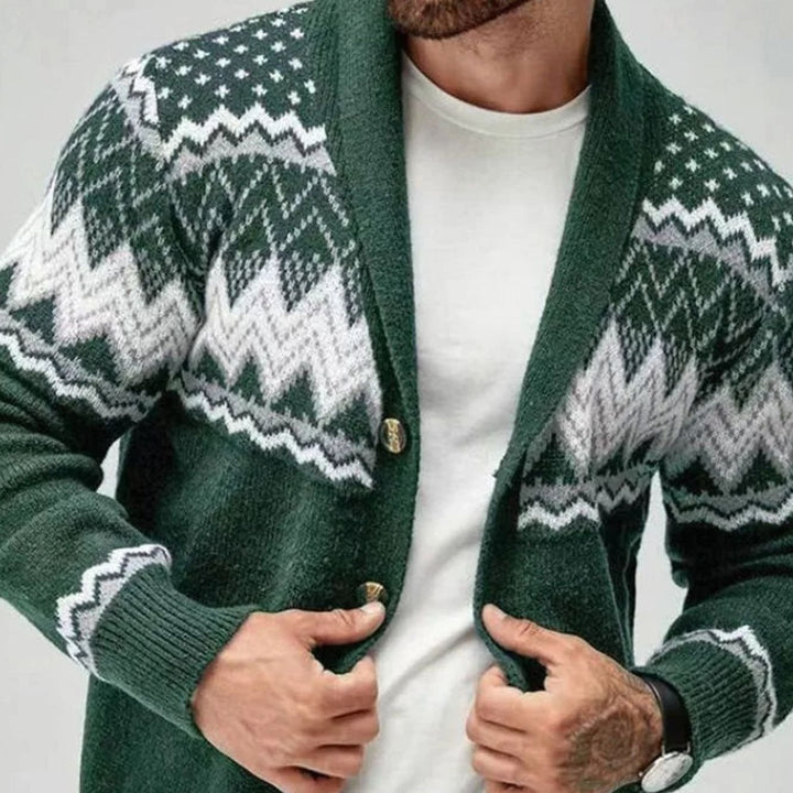 Herren Offener Strick-Cardigan mit Jacquard-Muster - Grün