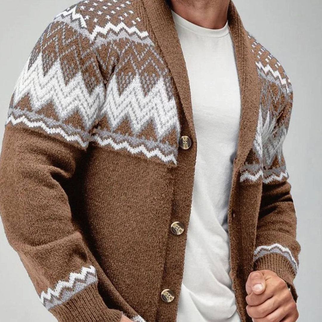 Herren Offener Strick-Cardigan mit Jacquard-Muster - Braun