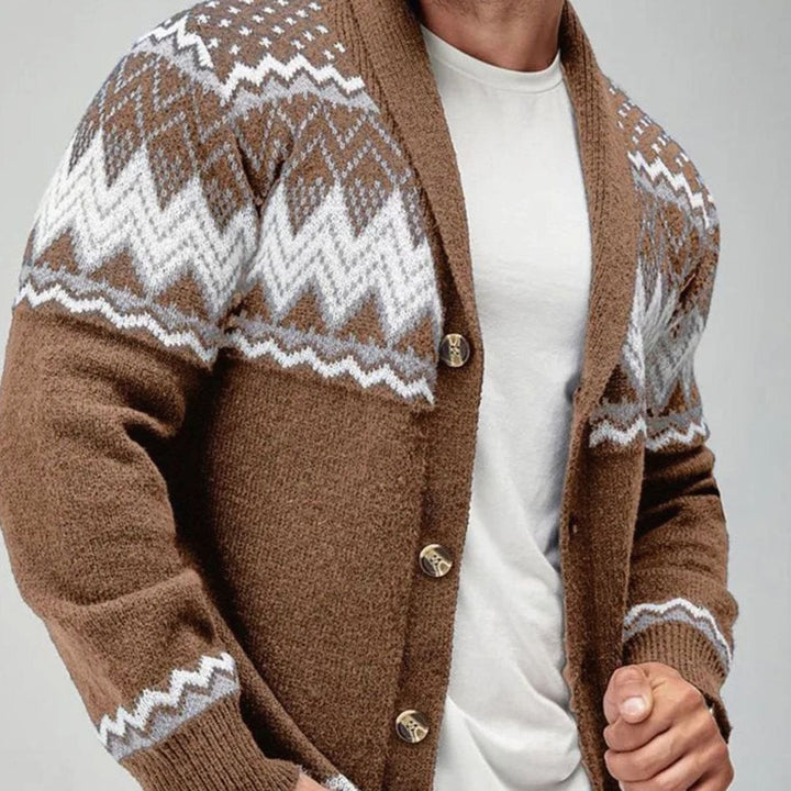 Herren Offener Strick-Cardigan mit Jacquard-Muster - Braun