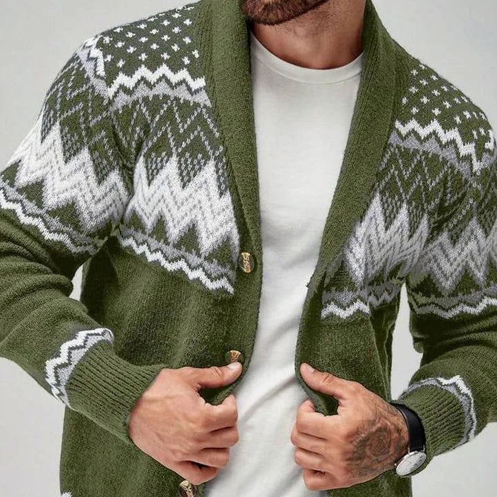 Herren Offener Strick-Cardigan mit Jacquard-Muster - Waldgrün