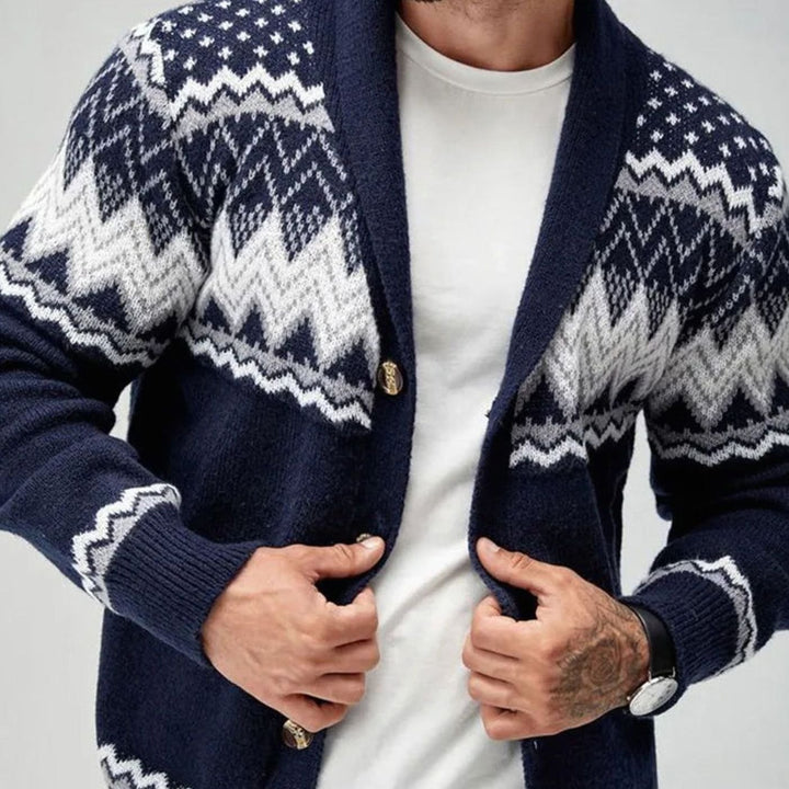 Herren Offener Strick-Cardigan mit Jacquard-Muster - Blau