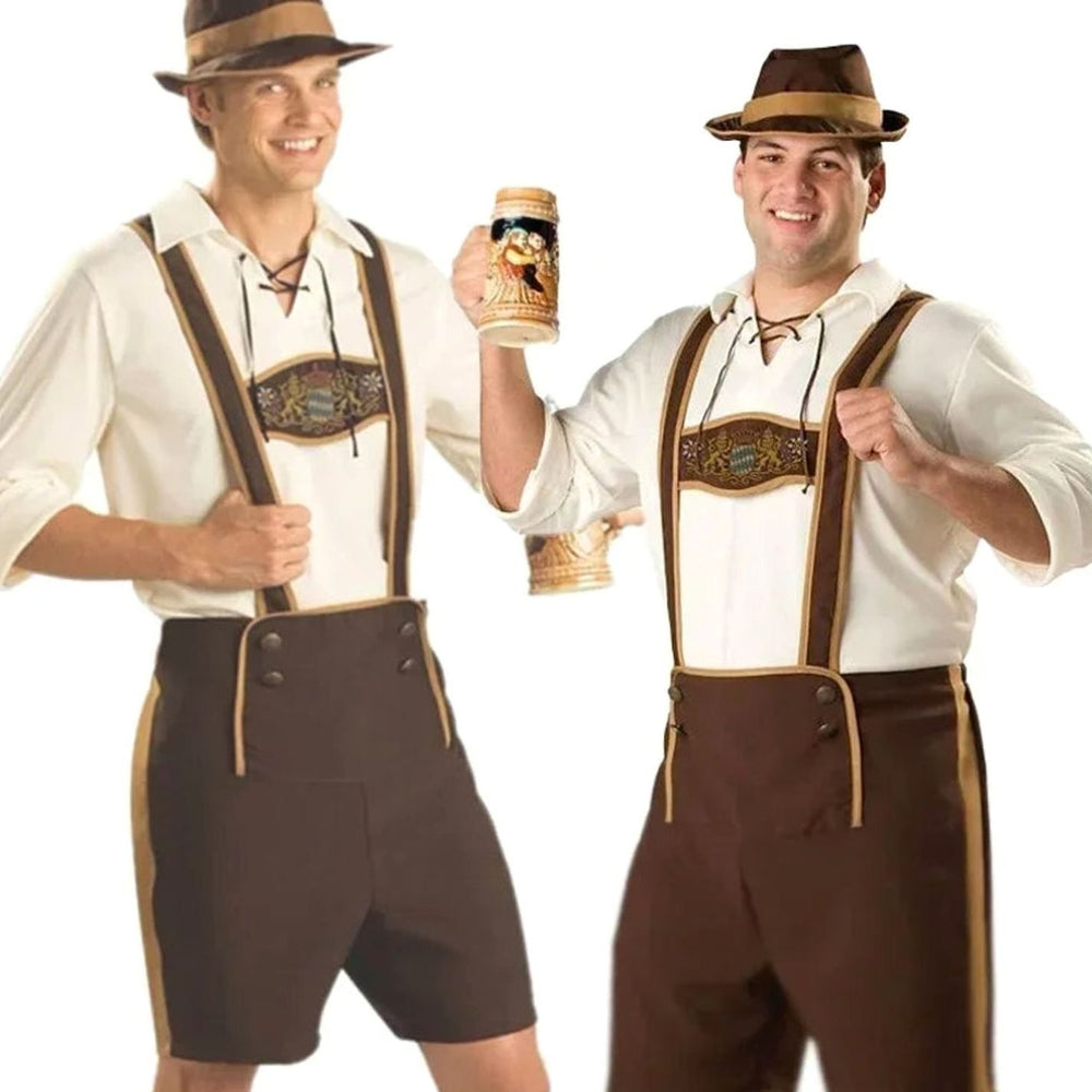 Herren Oktoberfest Kostüm Lederhosenträger Braun Trachtenshorts mit Hut