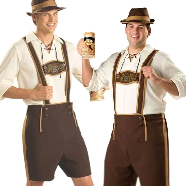 Herren Oktoberfest Kostüm Lederhosenträger Braun Trachtenshorts mit Hut