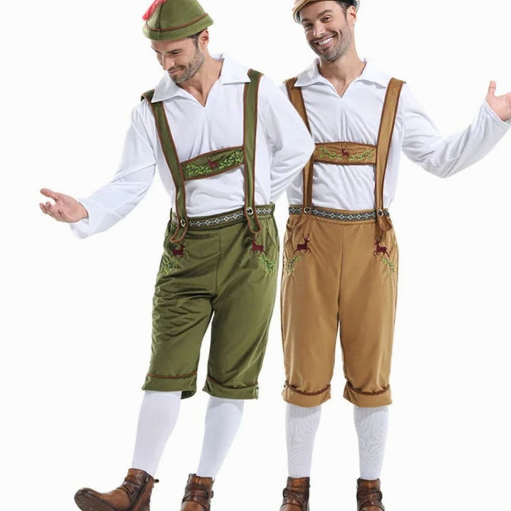 Herren Oktoberfest Kostüm Set Lederhosen Träger Hemd Hut