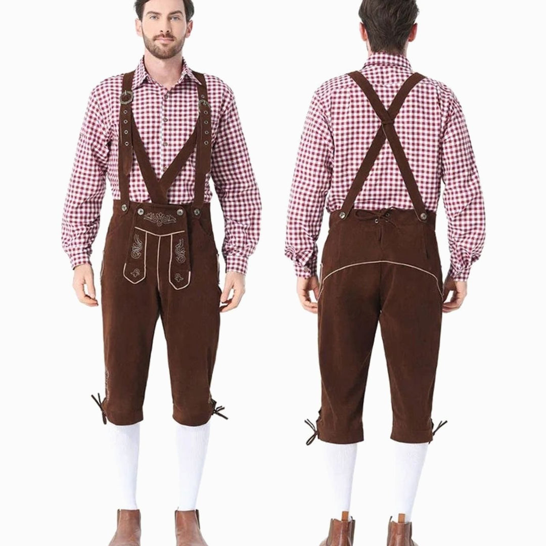 Herren Oktoberfest Lederhosen Kostüm Set mit Karohemd
