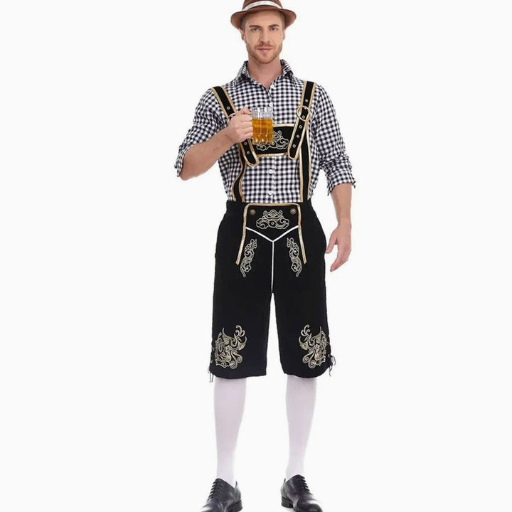 Herren Oktoberfest Trachten-Set Lederhosen-Stil Kniebundhose Karohemd