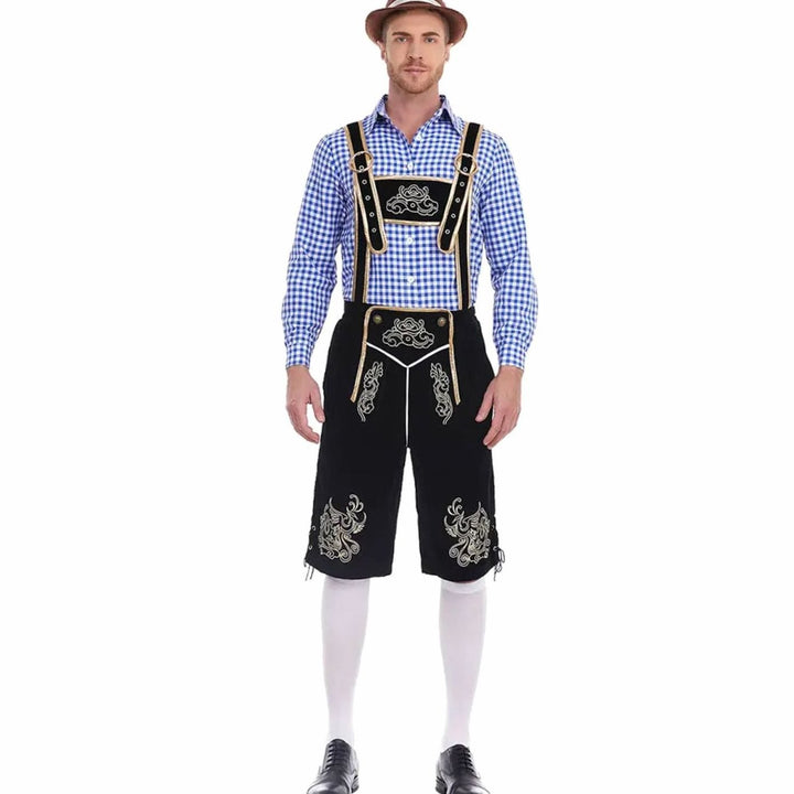 Herren Oktoberfest Trachten-Set Lederhosen-Stil Kniebundhose Karohemd