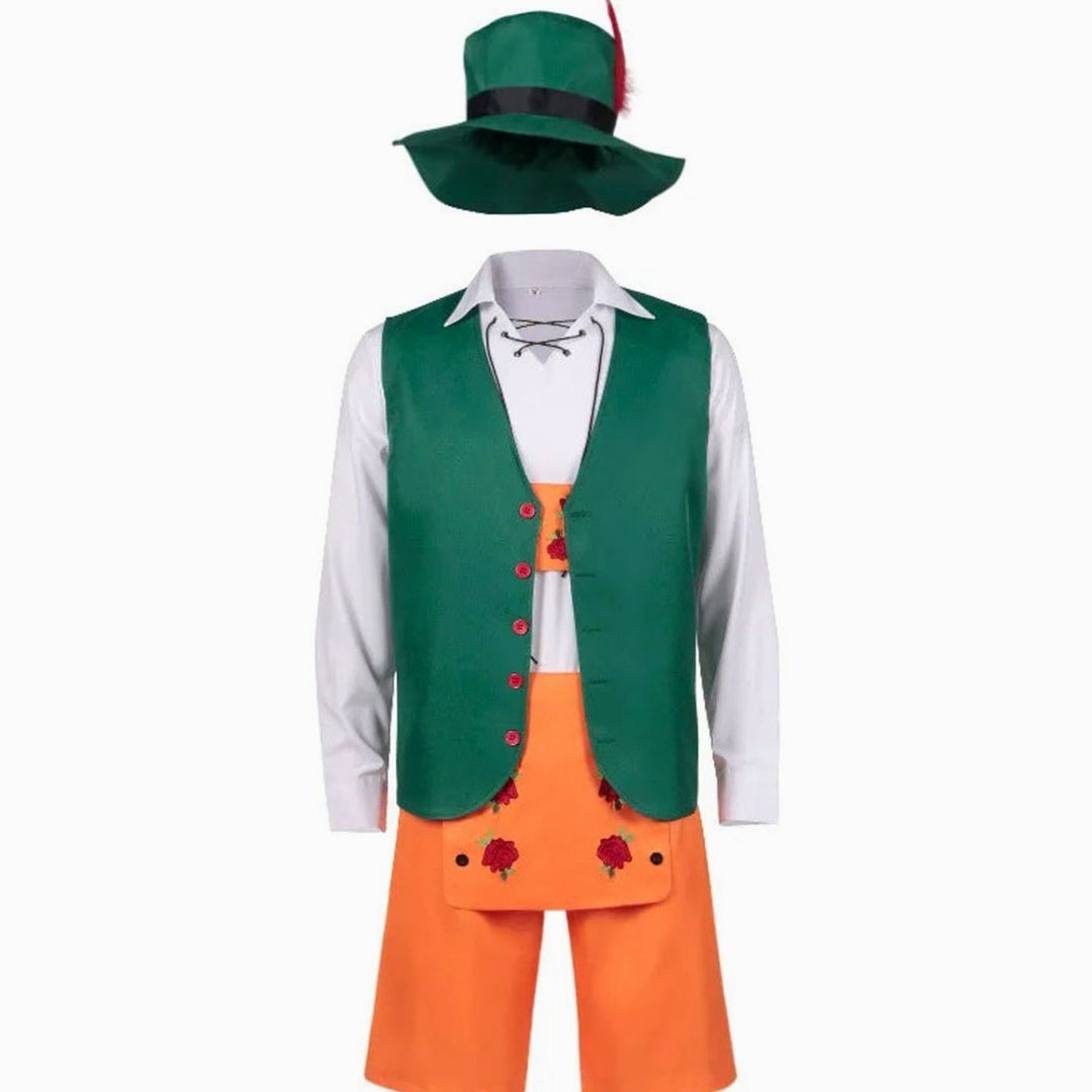 Herren Oktoberfest Trachtenkostüm Grün Orange 5-teiliges Set mit Hut - Grün