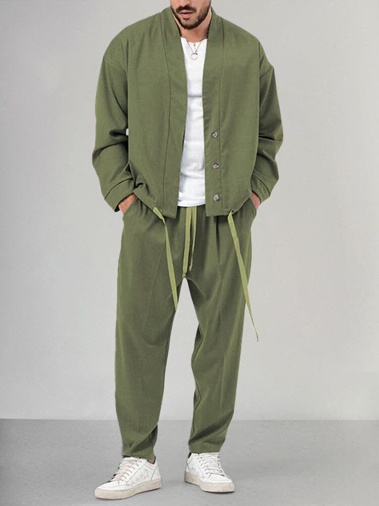 Herren Olivgrünes Two-Piece Set Loungewear Relaxed-Fit - Green