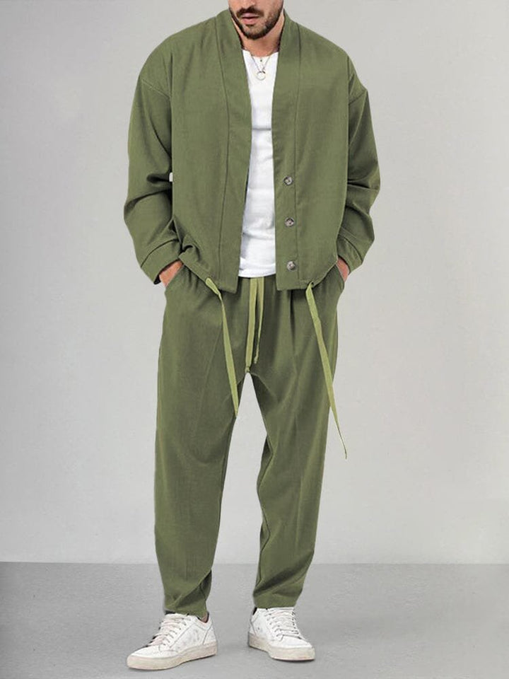 Herren Olivgrünes Two-Piece Set Loungewear Relaxed-Fit - Green
