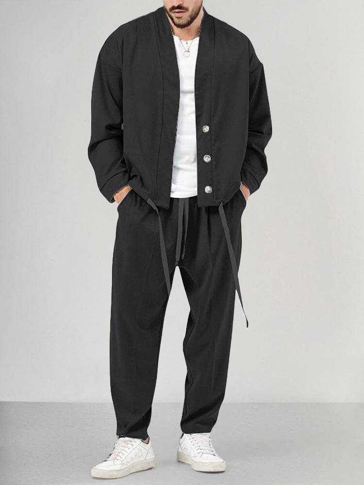 Herren Olivgrünes Two-Piece Set Loungewear Relaxed-Fit - Black