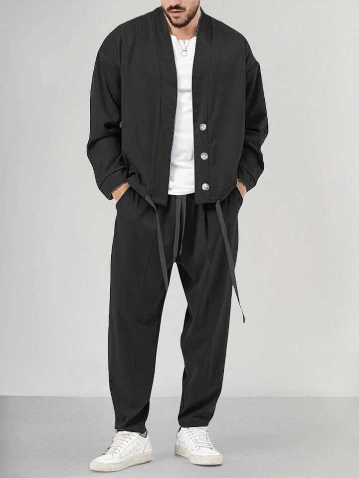 Herren Olivgrünes Two-Piece Set Loungewear Relaxed-Fit - Black