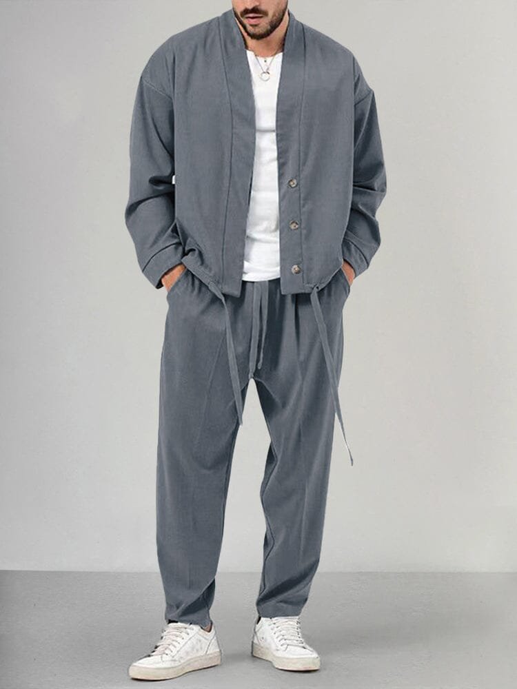 Herren Olivgrünes Two-Piece Set Loungewear Relaxed-Fit - Gray