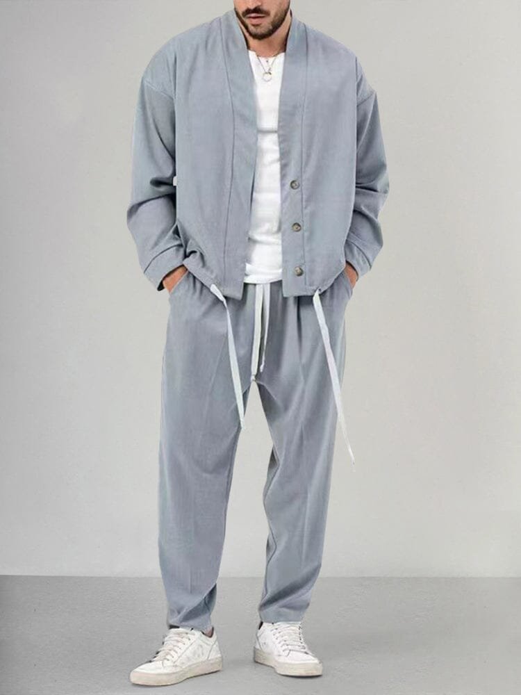 Herren Olivgrünes Two-Piece Set Loungewear Relaxed-Fit - Light Gray