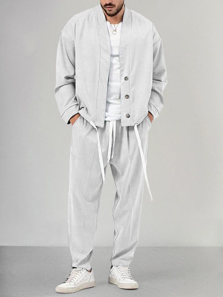 Herren Olivgrünes Two-Piece Set Loungewear Relaxed-Fit - White