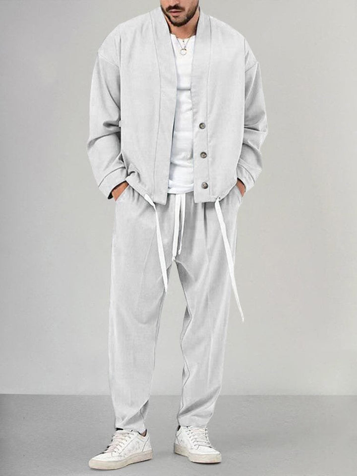 Herren Olivgrünes Two-Piece Set Loungewear Relaxed-Fit - White