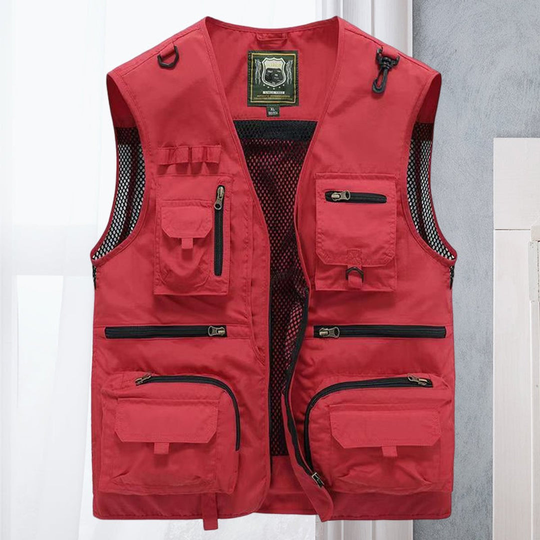 Herren Outdoor-Gilet atmungsaktiv Nylon Multitaschen-Weste - Rot