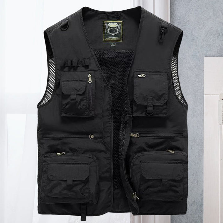 Herren Outdoor-Gilet atmungsaktiv Nylon Multitaschen-Weste - Schwarz