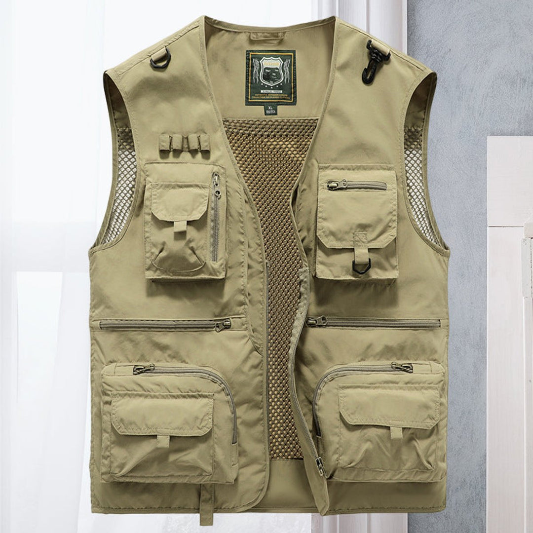 Herren Outdoor-Gilet atmungsaktiv Nylon Multitaschen-Weste - Khaki