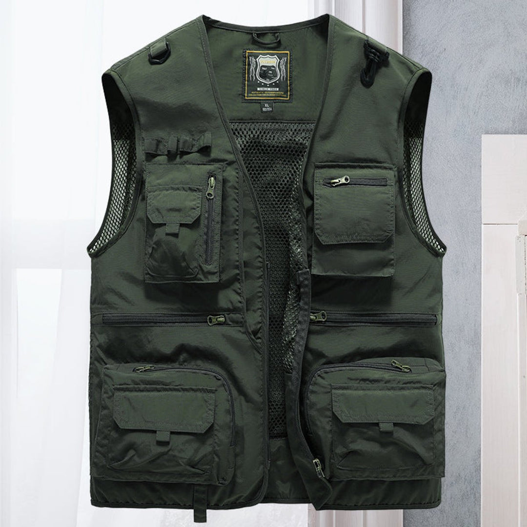 Herren Outdoor-Gilet atmungsaktiv Nylon Multitaschen-Weste - Armeegrün