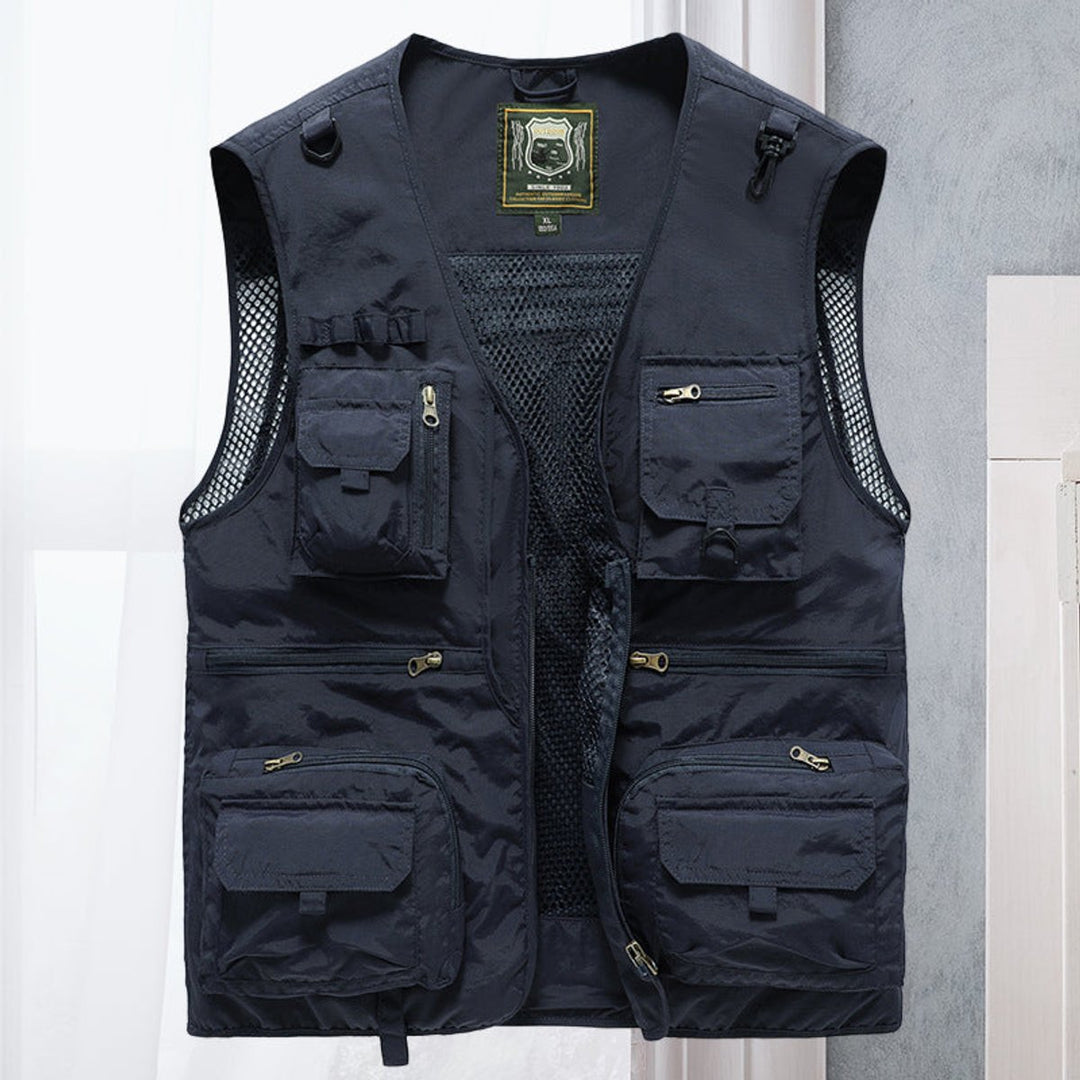 Herren Outdoor-Gilet atmungsaktiv Nylon Multitaschen-Weste - Dunkelblau