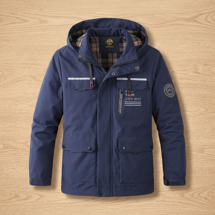 Herren Outdoor Winterjacke Kapuze Winddicht Mehrere Taschen - Marineblau