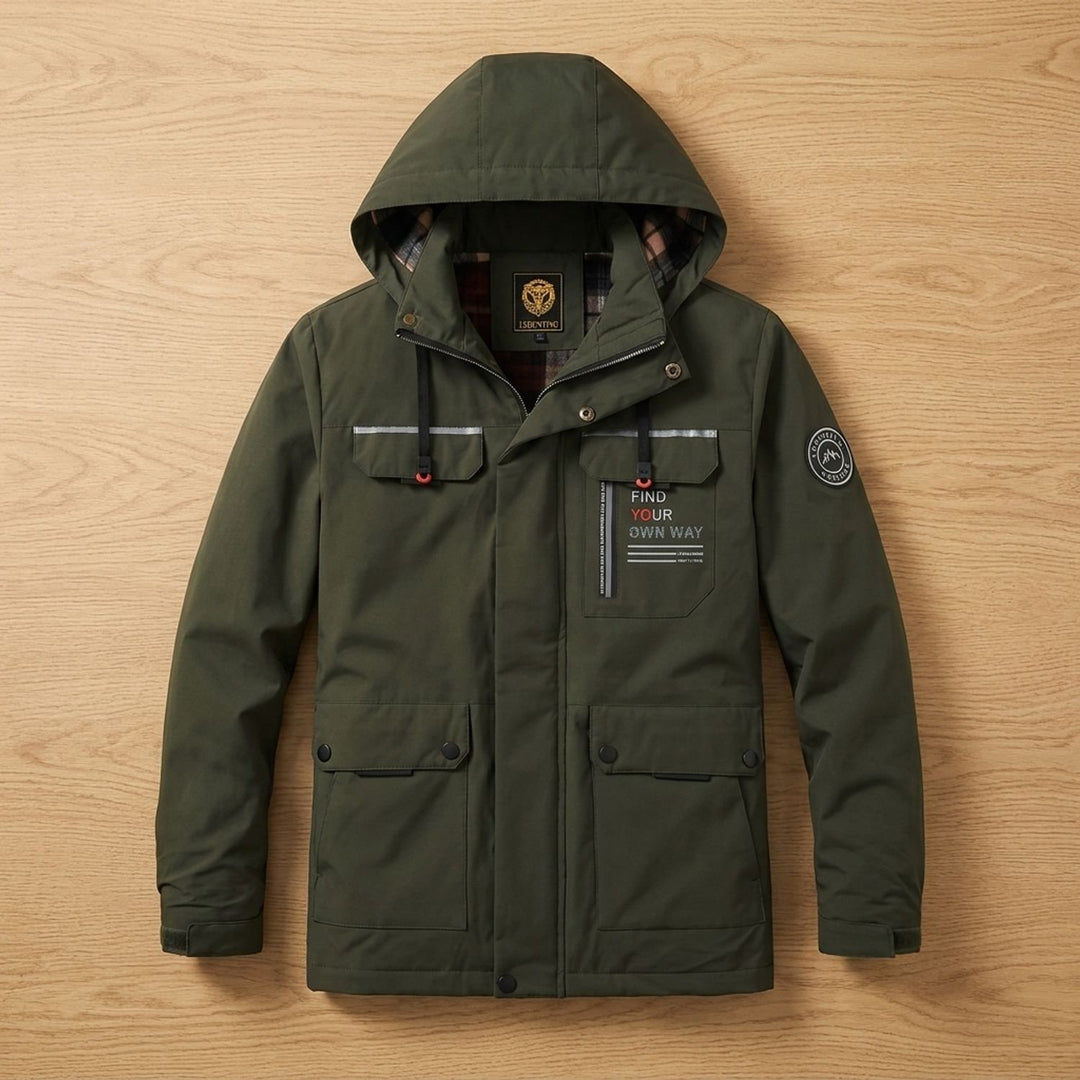 Herren Outdoor Winterjacke Kapuze Winddicht Mehrere Taschen - Dunkelgrün