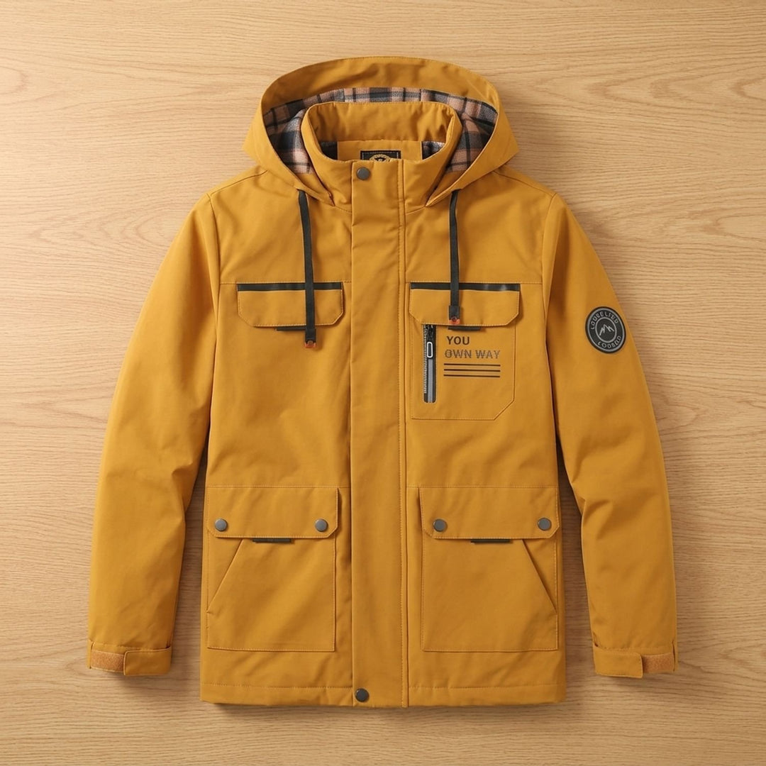 Herren Outdoor Winterjacke Kapuze Winddicht Mehrere Taschen - Gelb