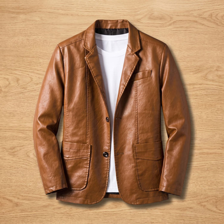 Herren Oversized Kunstleder Blazer-Jacke mit Knopfleiste
