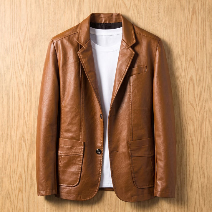 Herren Oversized Kunstleder Blazer-Jacke mit Knopfleiste - Braun