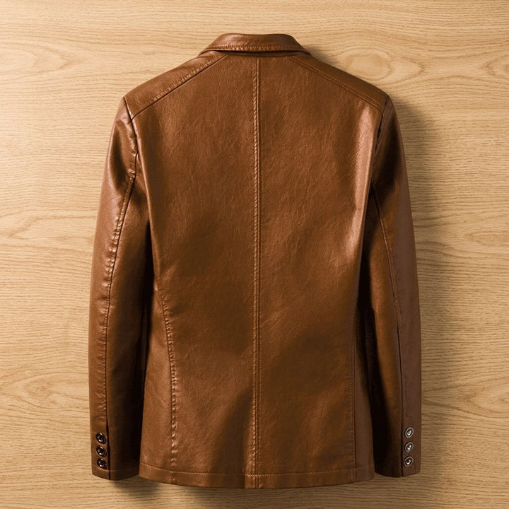 Herren Oversized Kunstleder Blazer-Jacke mit Knopfleiste