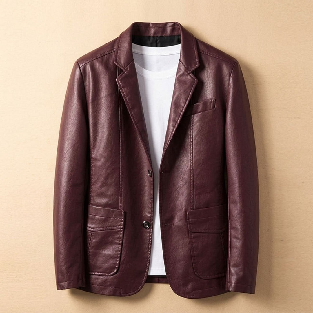 Herren Oversized Kunstleder Blazer-Jacke mit Knopfleiste - Burgunderrot