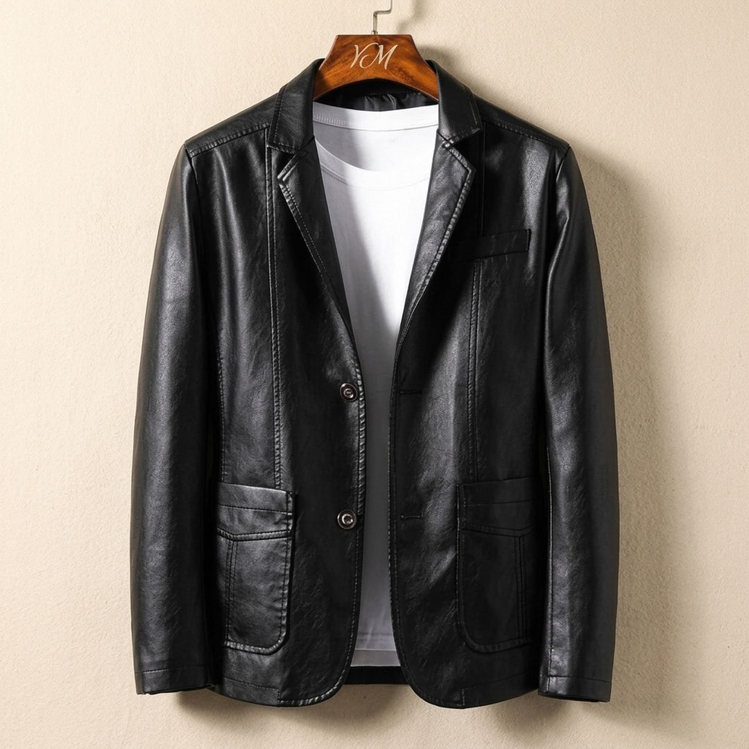Herren Oversized Kunstleder Blazer-Jacke mit Knopfleiste - Schwarz
