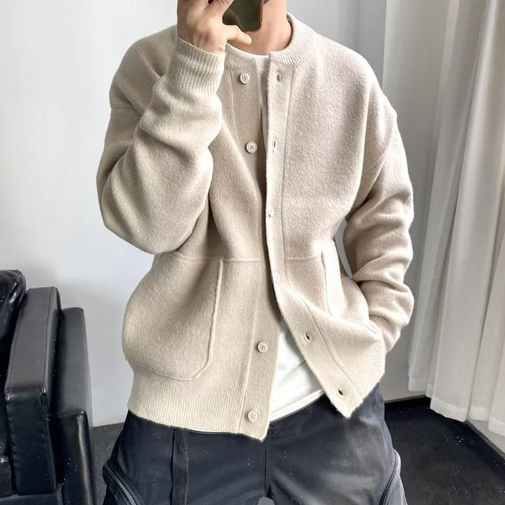Herren Oversized Strick-Cardigan mit Knopfleiste - Beige