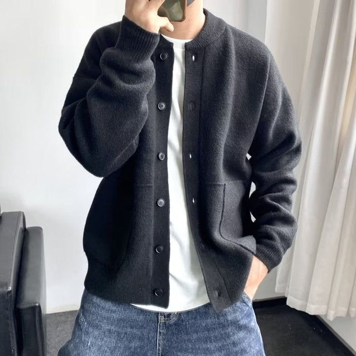 Herren Oversized Strick-Cardigan mit Knopfleiste - Schwarz