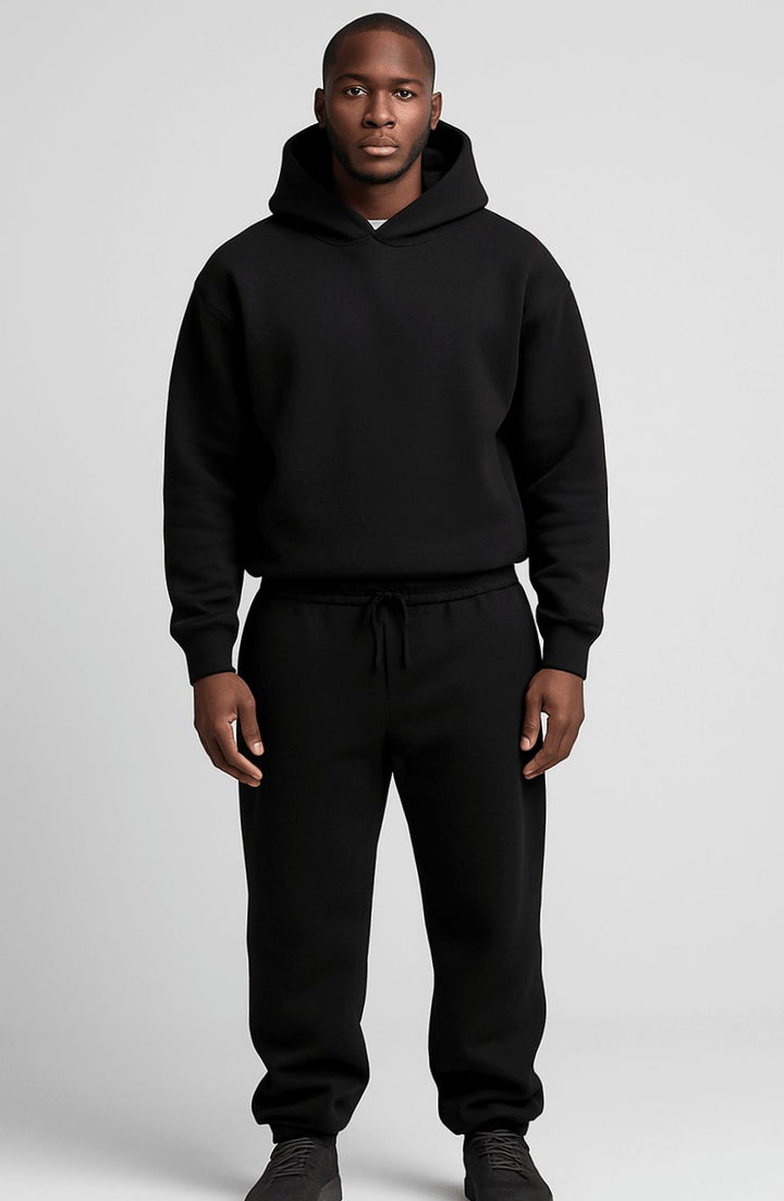 Herren Oversized Trainingspak Hoodie Jogger Set - Schwarz