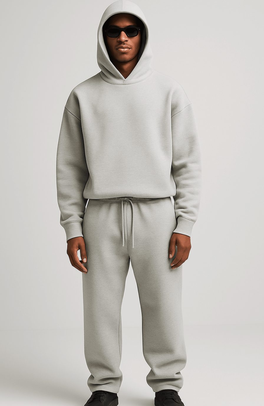 Herren Oversized Trainingspak Hoodie Jogger Set - Hellgrau