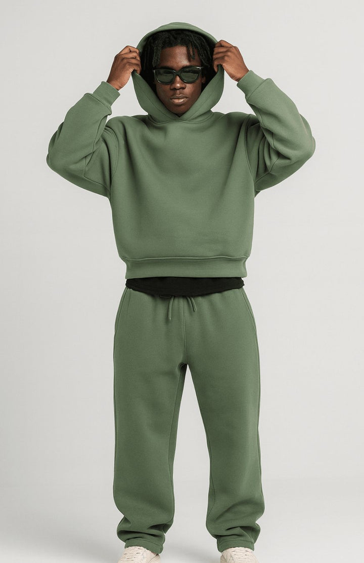 Herren Oversized Trainingspak Hoodie Jogger Set - Armeegrün