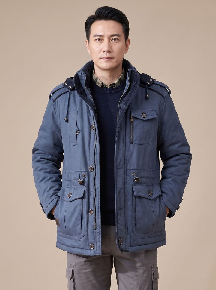 Herren Parka mit abnehmbarer Kapuze gefütterte Outdoor-Jacke mit Taschen