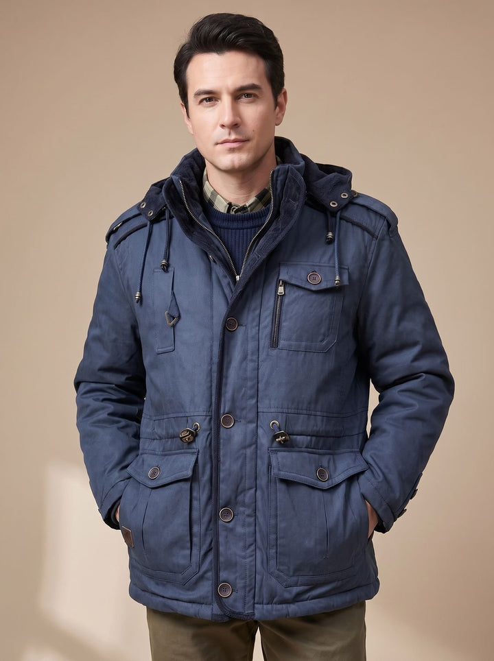 Herren Parka mit abnehmbarer Kapuze gefütterte Outdoor-Jacke mit Taschen, Army Green