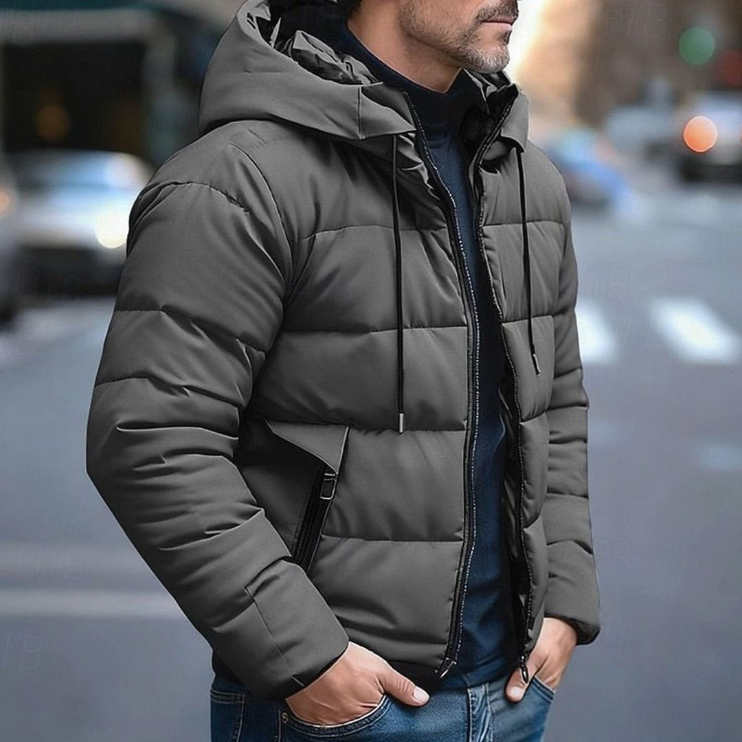 Herren Pufferjacke mit Kapuze Gesteppt Warm Reißverschluss - Dunkelgrau
