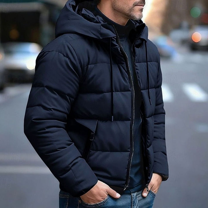 Herren Pufferjacke mit Kapuze Gesteppt Warm Reißverschluss - Blau