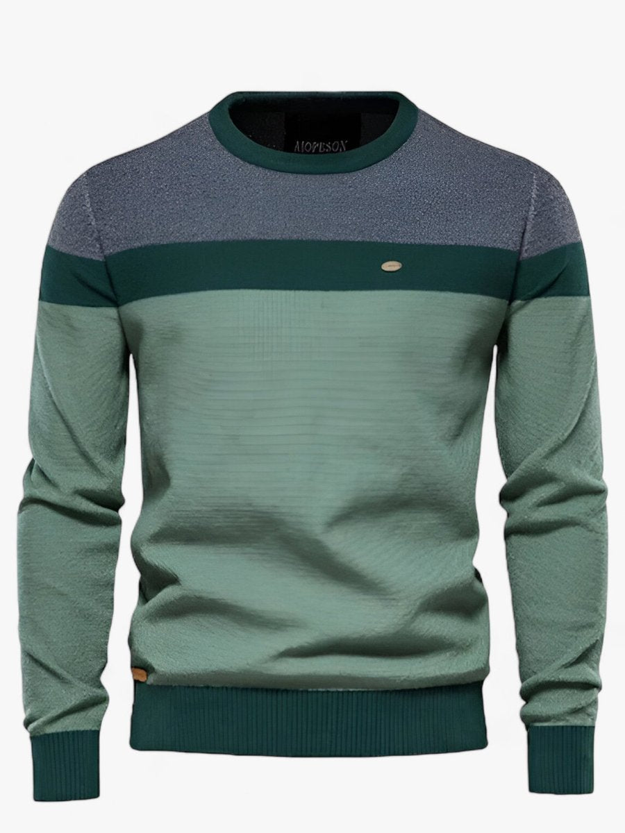 Herren Pullover Colorblock Rundhals Baumwoll Strickpullover - Grün