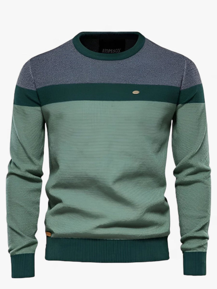 Herren Pullover Colorblock Rundhals Baumwoll Strickpullover - Grün
