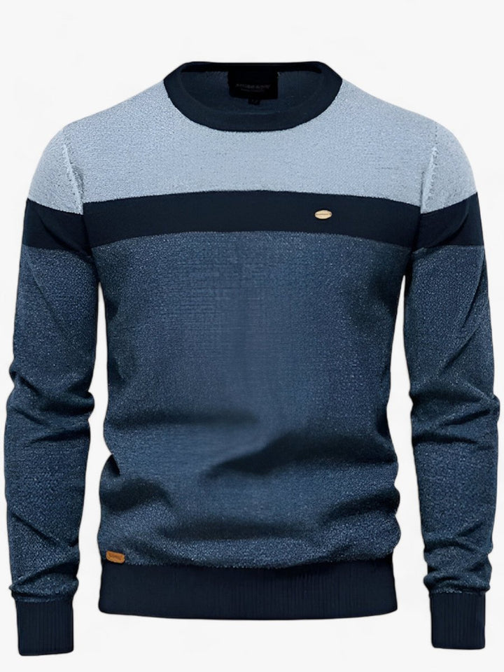 Herren Pullover Colorblock Rundhals Baumwoll Strickpullover - Marine