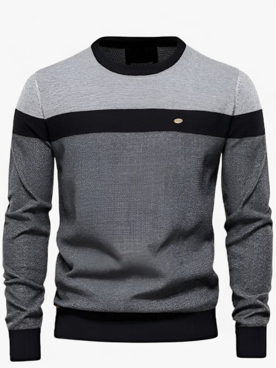 Herren Pullover Colorblock Rundhals Baumwoll Strickpullover - Dunkelgrau