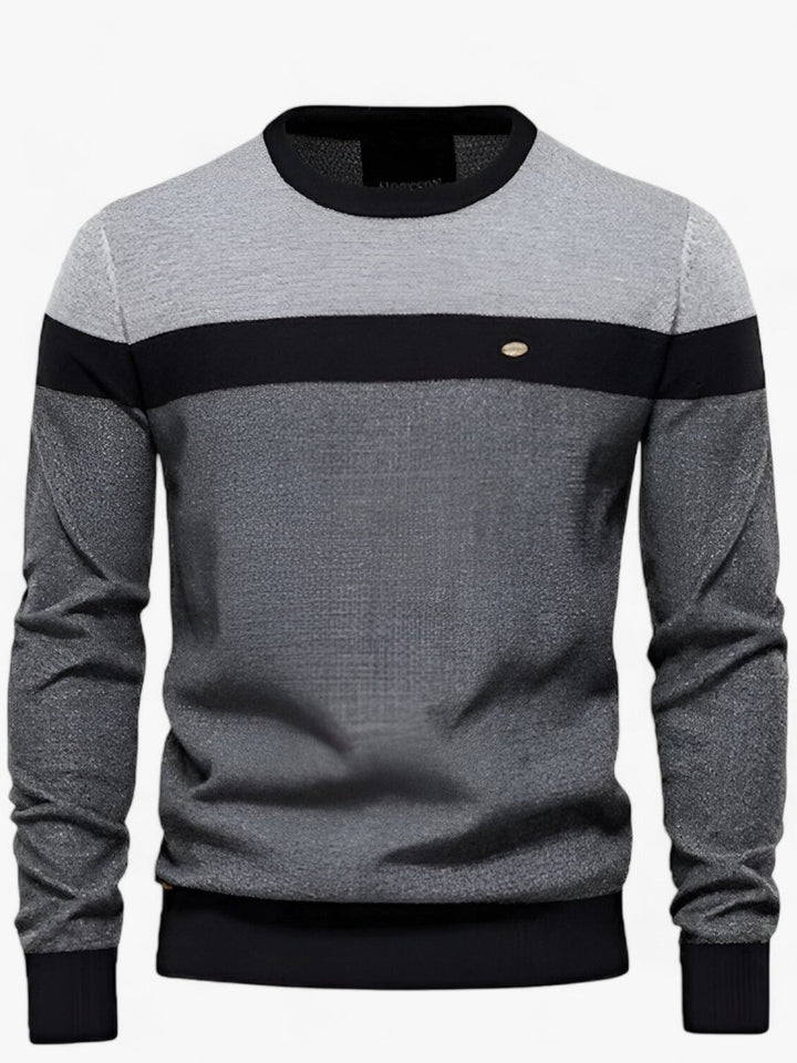 Herren Pullover Colorblock Rundhals Baumwoll Strickpullover - Dunkelgrau