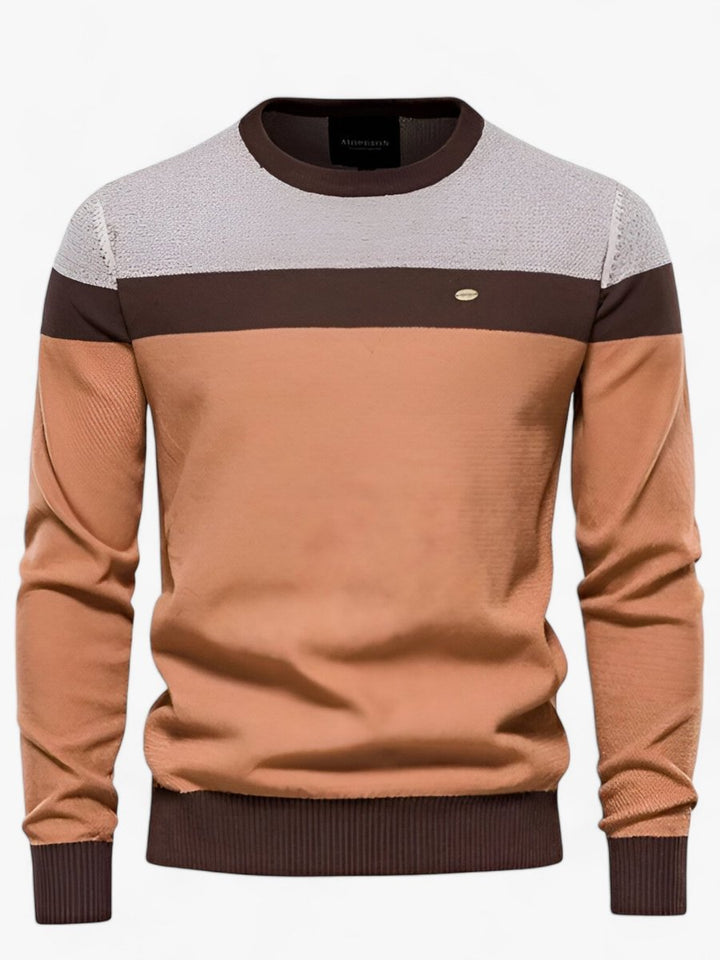 Herren Pullover Colorblock Rundhals Baumwoll Strickpullover - Orange