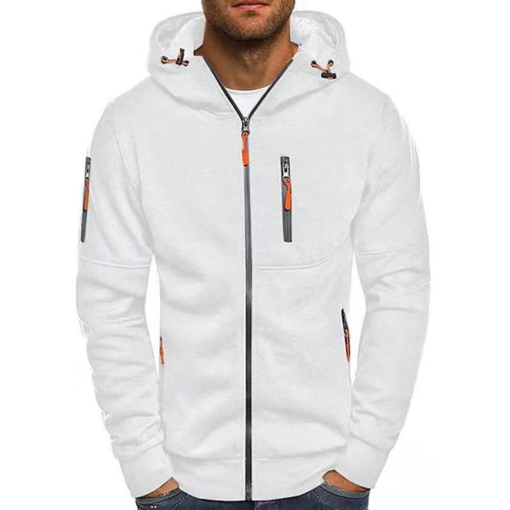 Herren Reißverschluss Kapuzenpullover Knit Sweater mit Kordelzug - Weiß